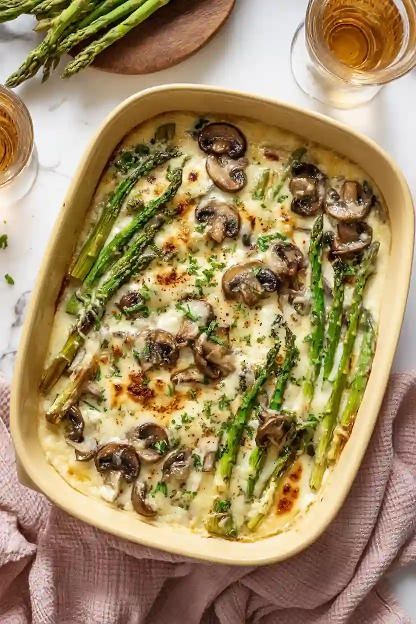 asparagus and mushroom gratin