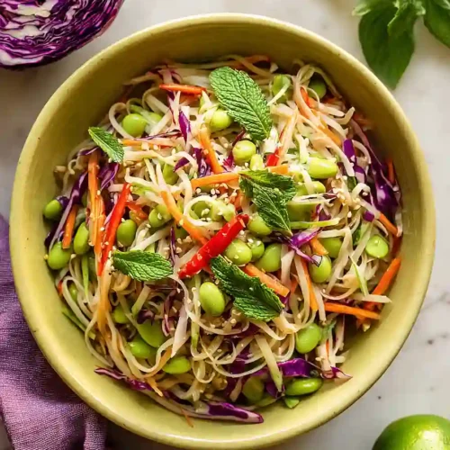 asian noodle salad with edamame