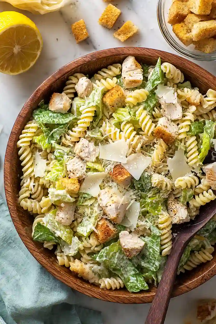 chicken caesar pasta salad with lettuce