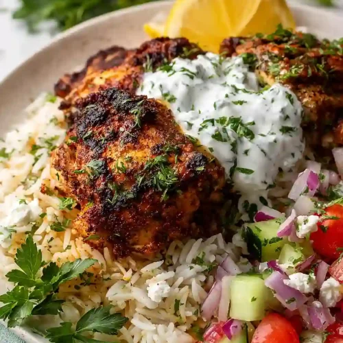 greek chicken rice bowl