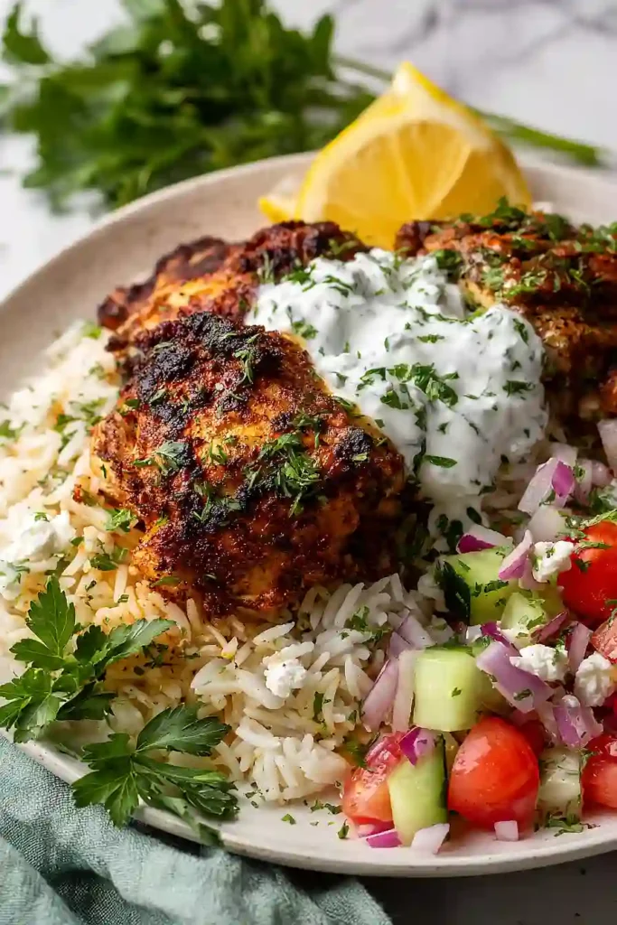 greek chicken rice bowl