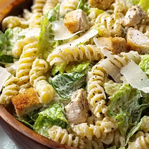 chicken caesar pasta salad with lettuce
