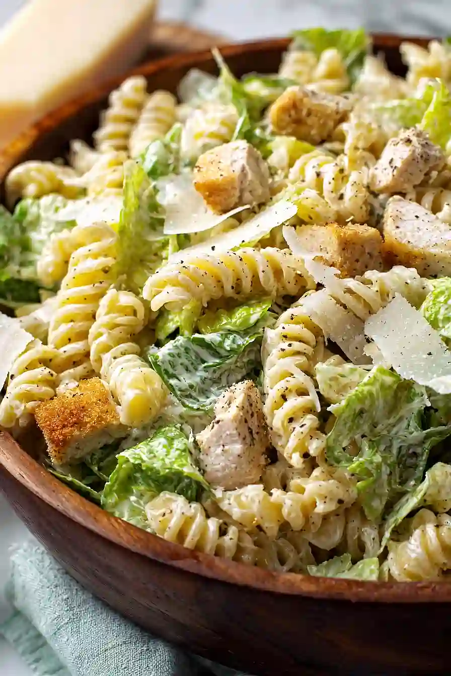 chicken caesar pasta salad with lettuce