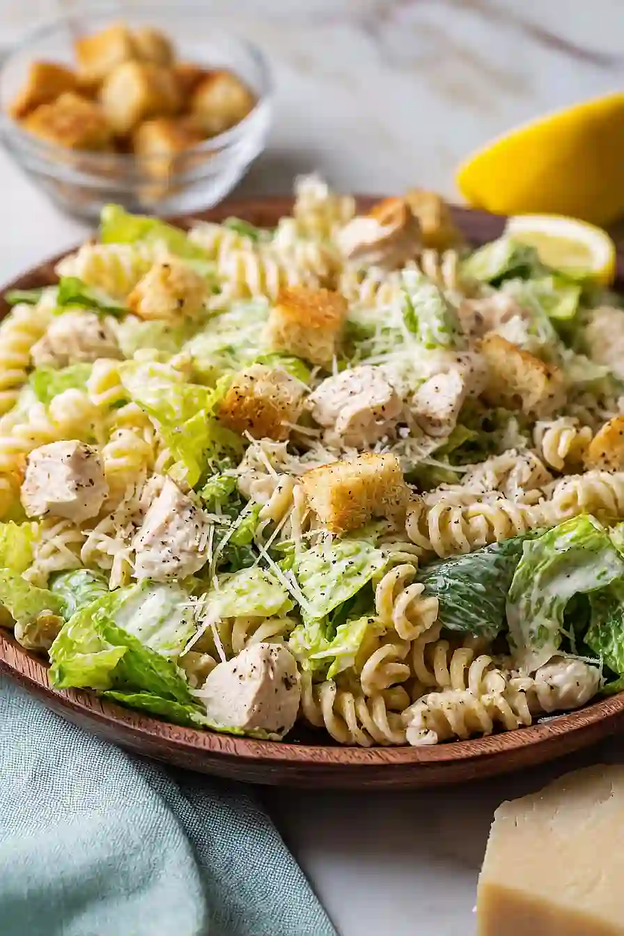 chicken caesar pasta salad with lettuce